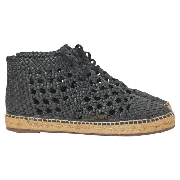 Celine Black Woven Espadrille Lace-Up Boots in Black Leather - Picture 1 of 6